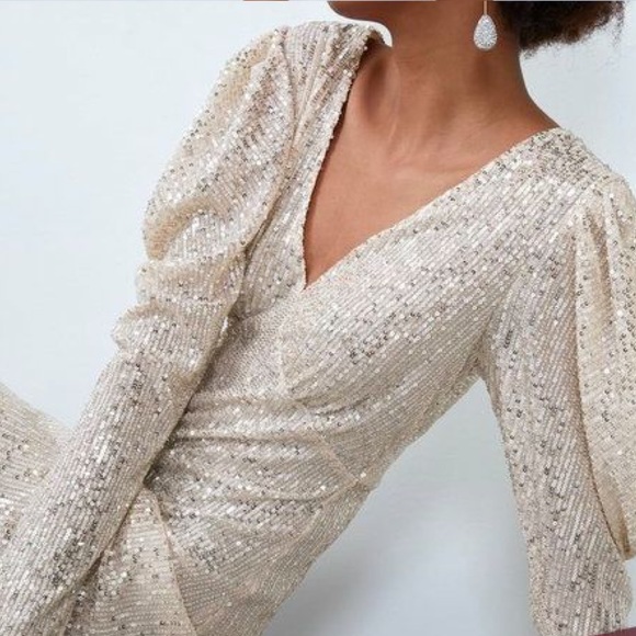 HP*Zara | Sequin Gold Sexy Party Dress - Picture 9 of 17
